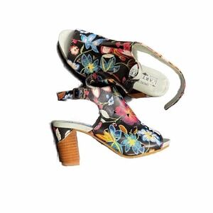 Tapestry Women's Floral Leather Slingback Heels Peep Toe Block Heel Size 9
